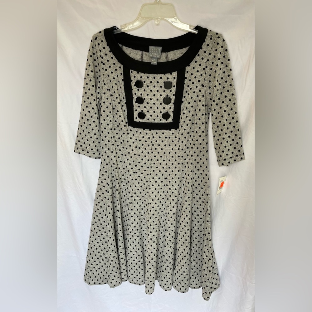 Gray Dress with Black Velvet Polka Dots
